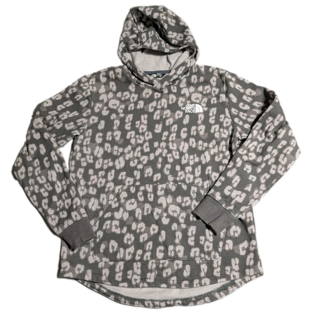 The North Face Size L Girls Youth Gray Leopard Print Fleece Pullover Hoodie